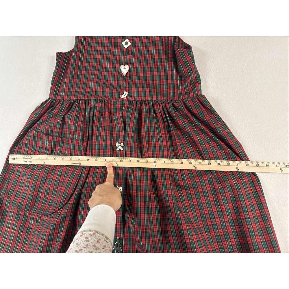 VTG Dogwood Lane Jumper Dress Pinafore Cottagecore Painted Buttons Holiday Plaid - Picture 6 of 12